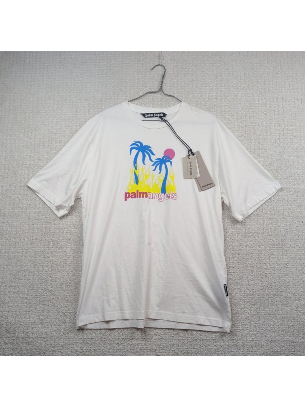 Palm Angels Burning Oasis 80's Neon Graphic Tee White T-Shirt Men Sz L NWT*